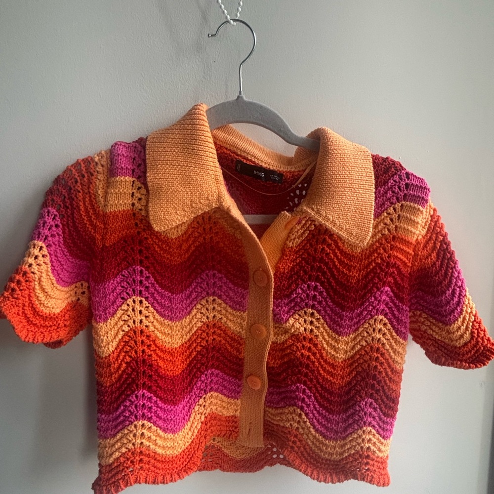 Mango Zigzag Knit Shirt - Orange and Pink